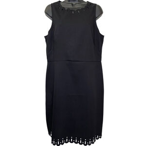 Ann Taylor Loft Petites Womens 12P Black Cutout Dress Sleeveless Scallop Hem
